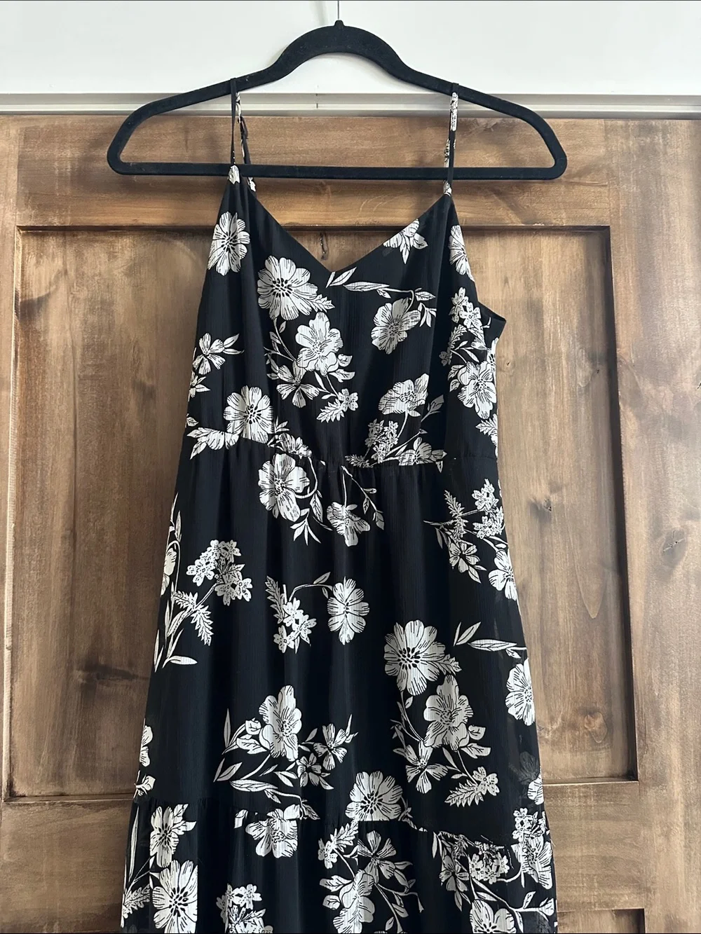 J Crew Tiered Black and White Floral Dress